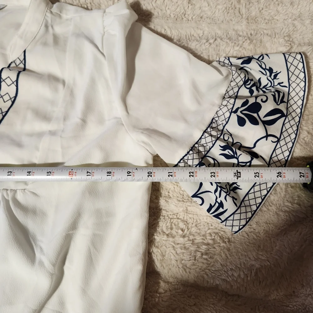 Cupshe Womens Sz XL Above Knee Dress White Navy V Neck Tiered Coastal Beach